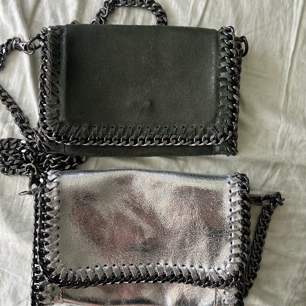 Florence Italy leather Silver and Green Chain Bag Purses bundle